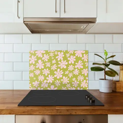 Bloemen - Roze - Getekend - Patroon keuken achterwand spatscherm klein -sfeer2