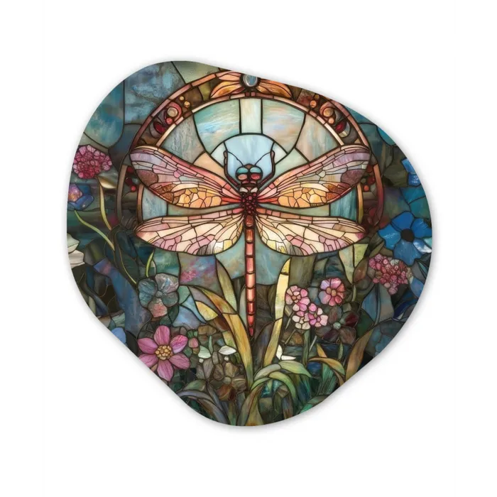 Libelle - Mozaïek - Bloemen - Kleurrijk Wandcirkel Organisch Plexiglas middel -3d
