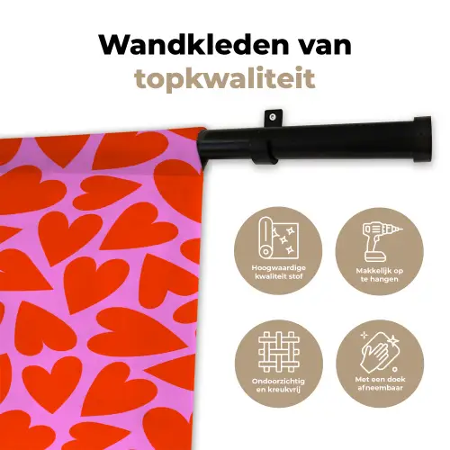 Valentijn - Patroon - Roze - Rood Wandkleed katoen klein 269 -sfeer2