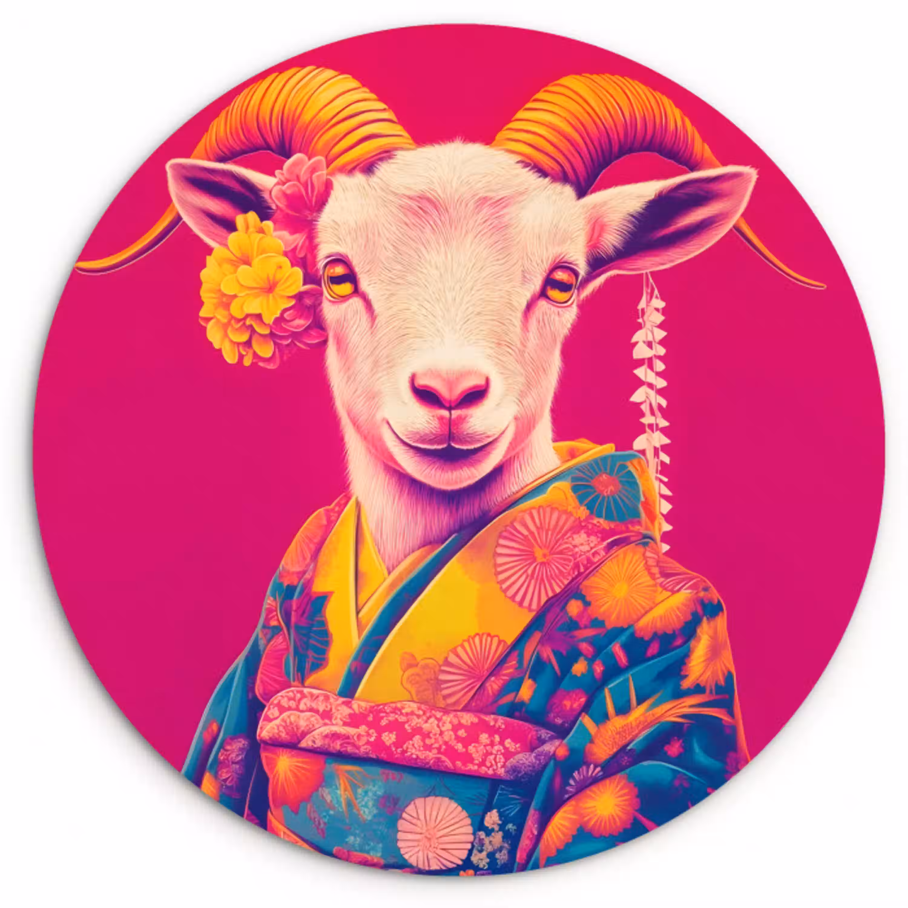 Geit - Hoorns - Kimono - Kleurrijk Wandcirkel plexiglas klein -3d
