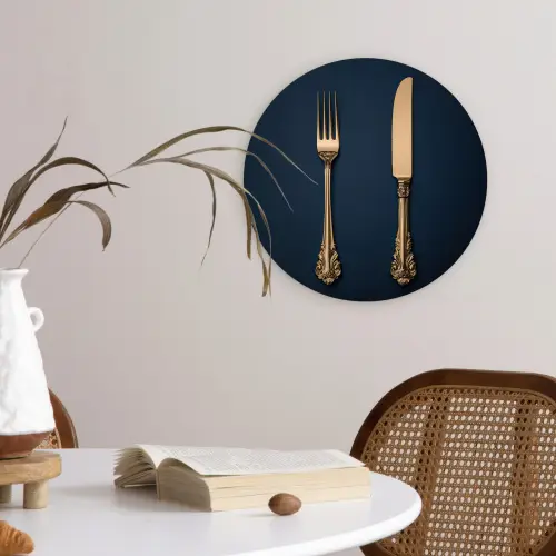 Bestek - Donkerblauw - Goud Wandcirkel plexiglas klein -sfeer4
