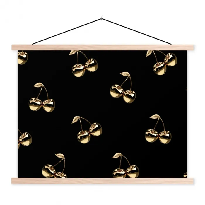 Patroon - Kersen - Goud - Chrome textielposter latten blank klein -3d