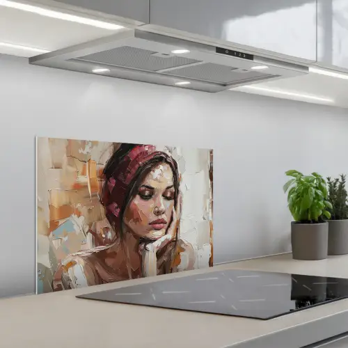 Vrouw - Verflook - Portret - Modern keuken achterwand spatscherm klein -3d_schuin