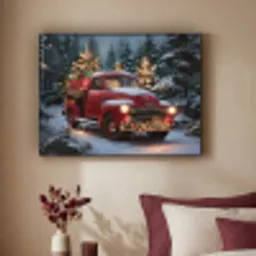 Kersttruck - Sneeuwbos - Rood Textielframe zwart klein -sfeer1