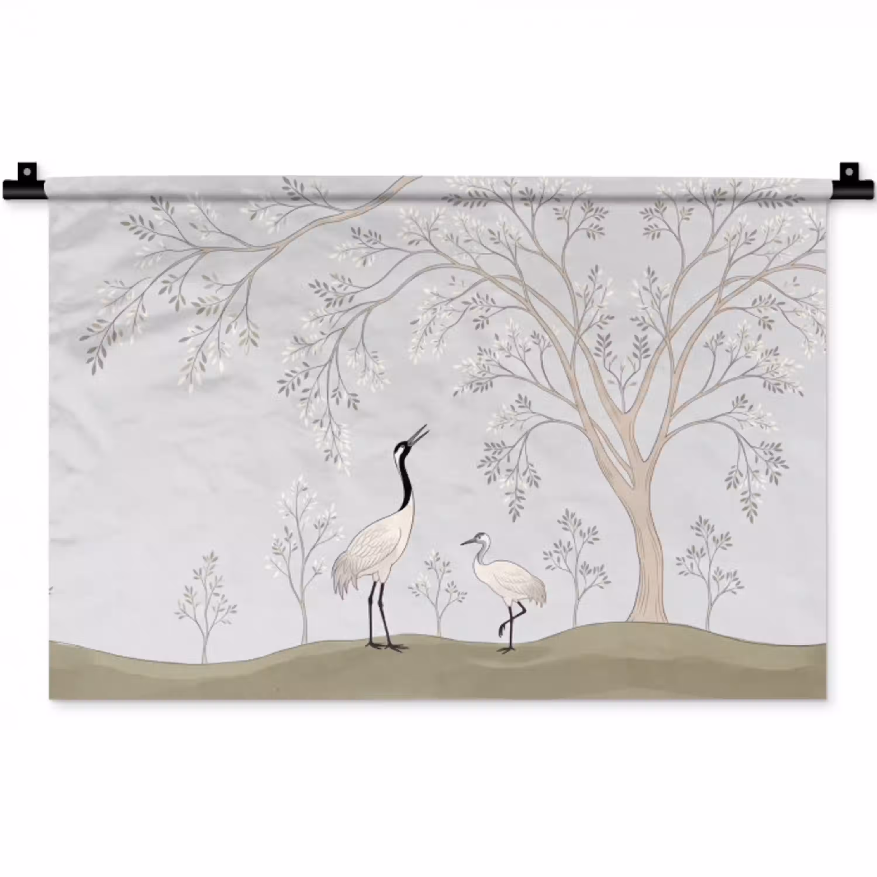 Minimalistisch - Kraanvogels - Blauw Wandkleed katoen klein -zz3d