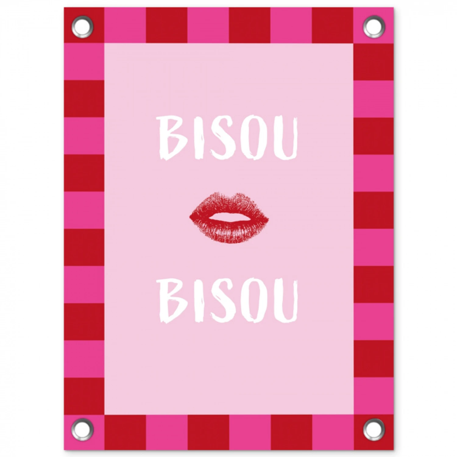 Kiss - Roze - Frans - Valentijn tuinposter los doek klein -3d