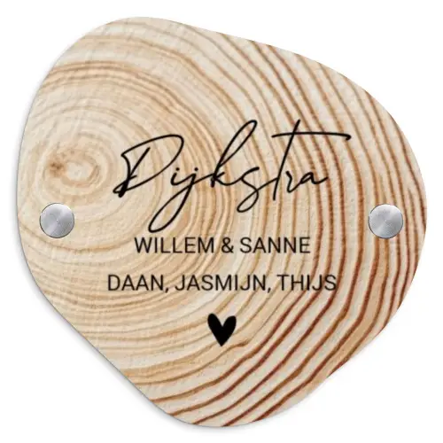 Houten nerf - Sierlijk Naambord Organisch middel -3d