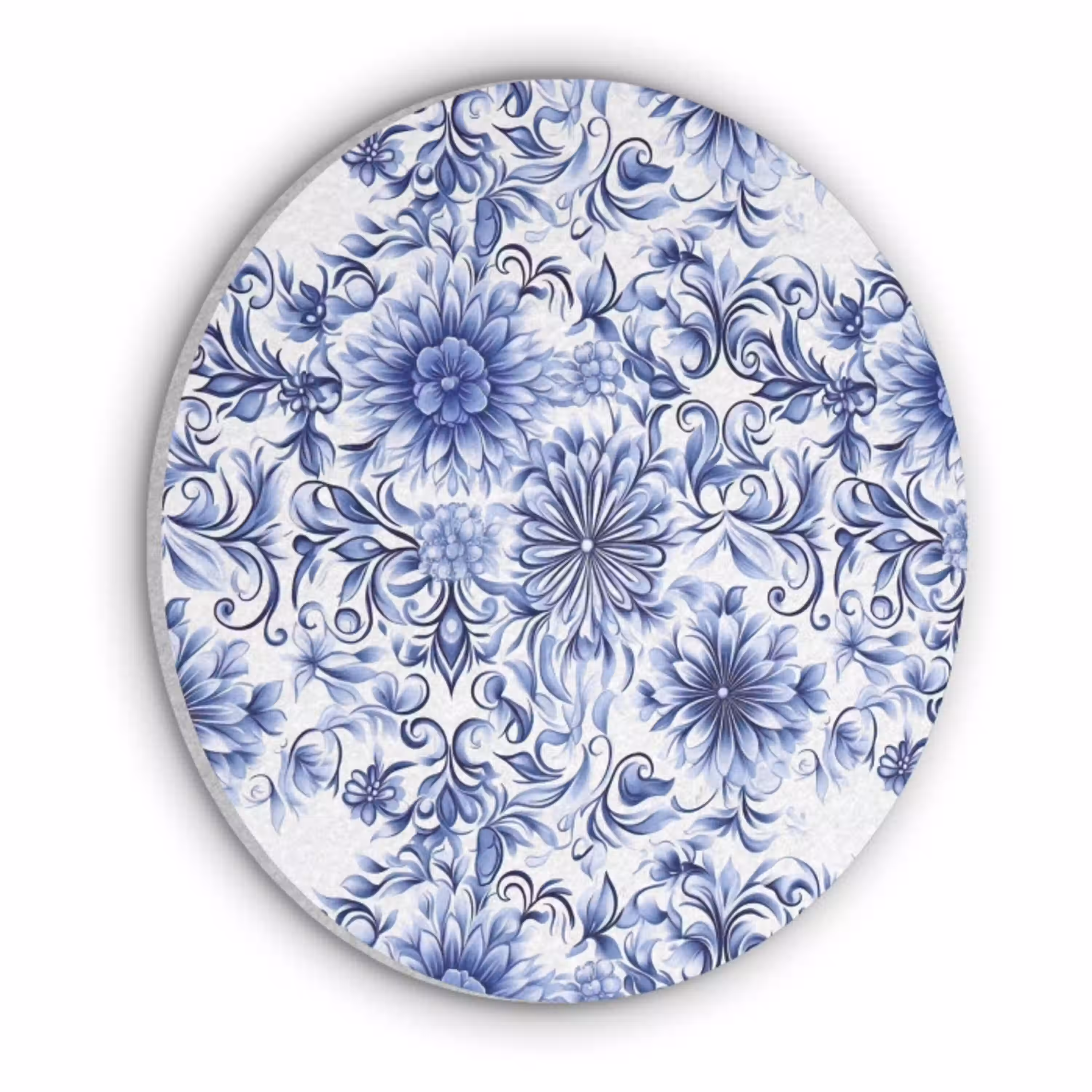 Bloemen - Blauw - Patroon - Wit Akoestische PET Vilt - Rond klein 838 -3d