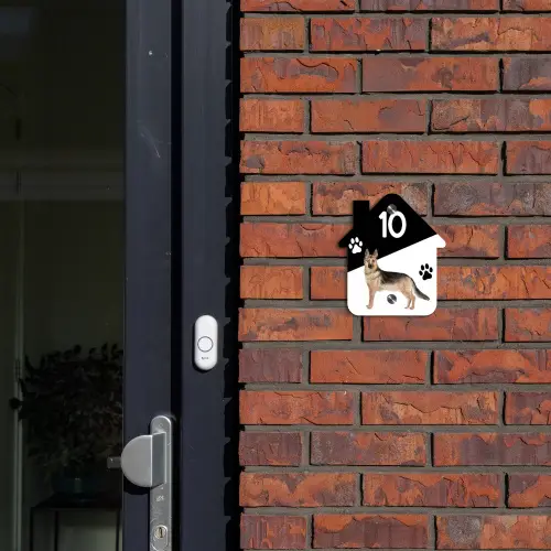 Zwart wit - Huisdier - Duitse herder Naambord Huisje klein -sfeer2