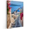 Santorini - Bloemen - Griekenland Tuinposter op houten frame 2 cm dik klein -3d