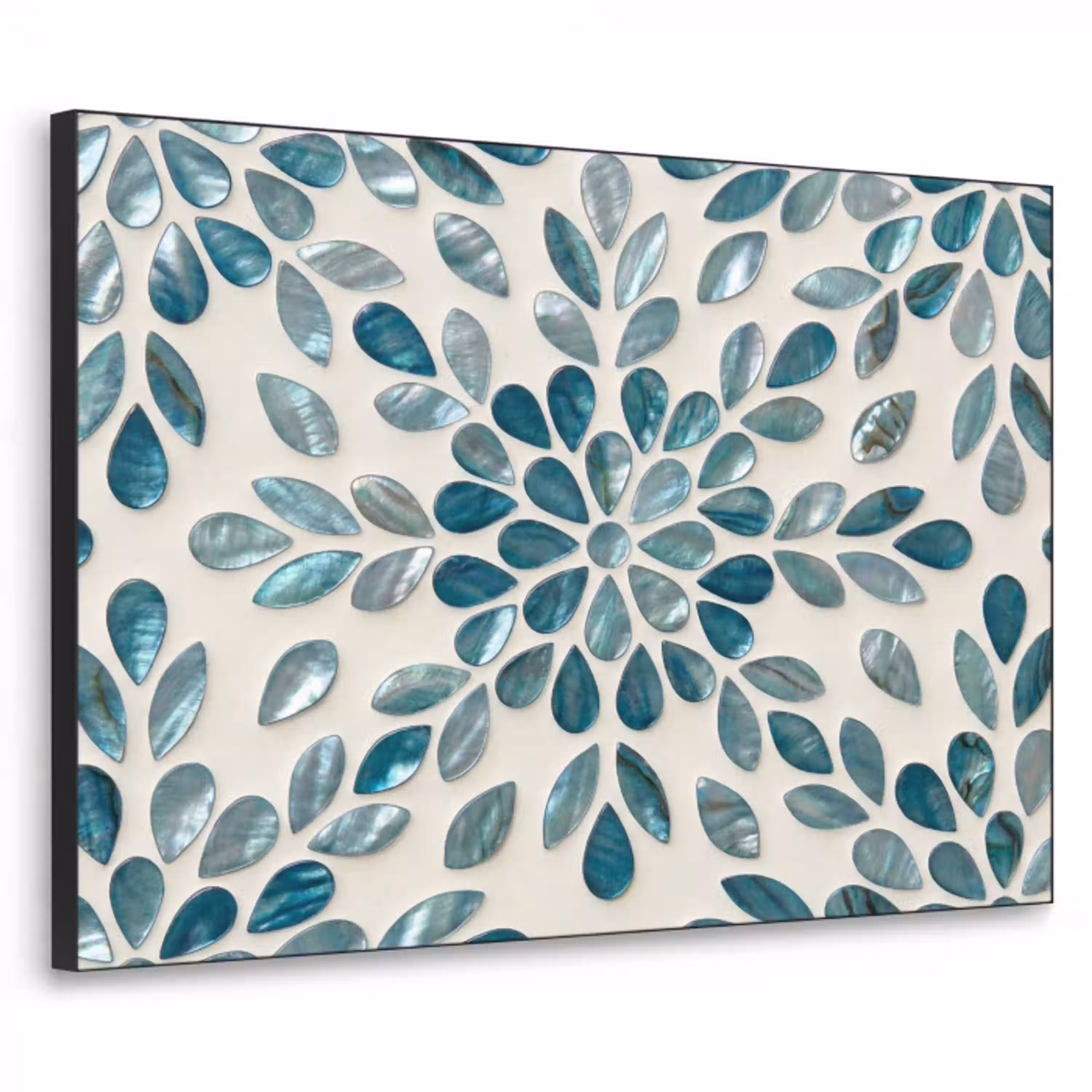 Patroon - Bladeren - Abstract - Modern - Turquoise Textielframe zwart klein -3d