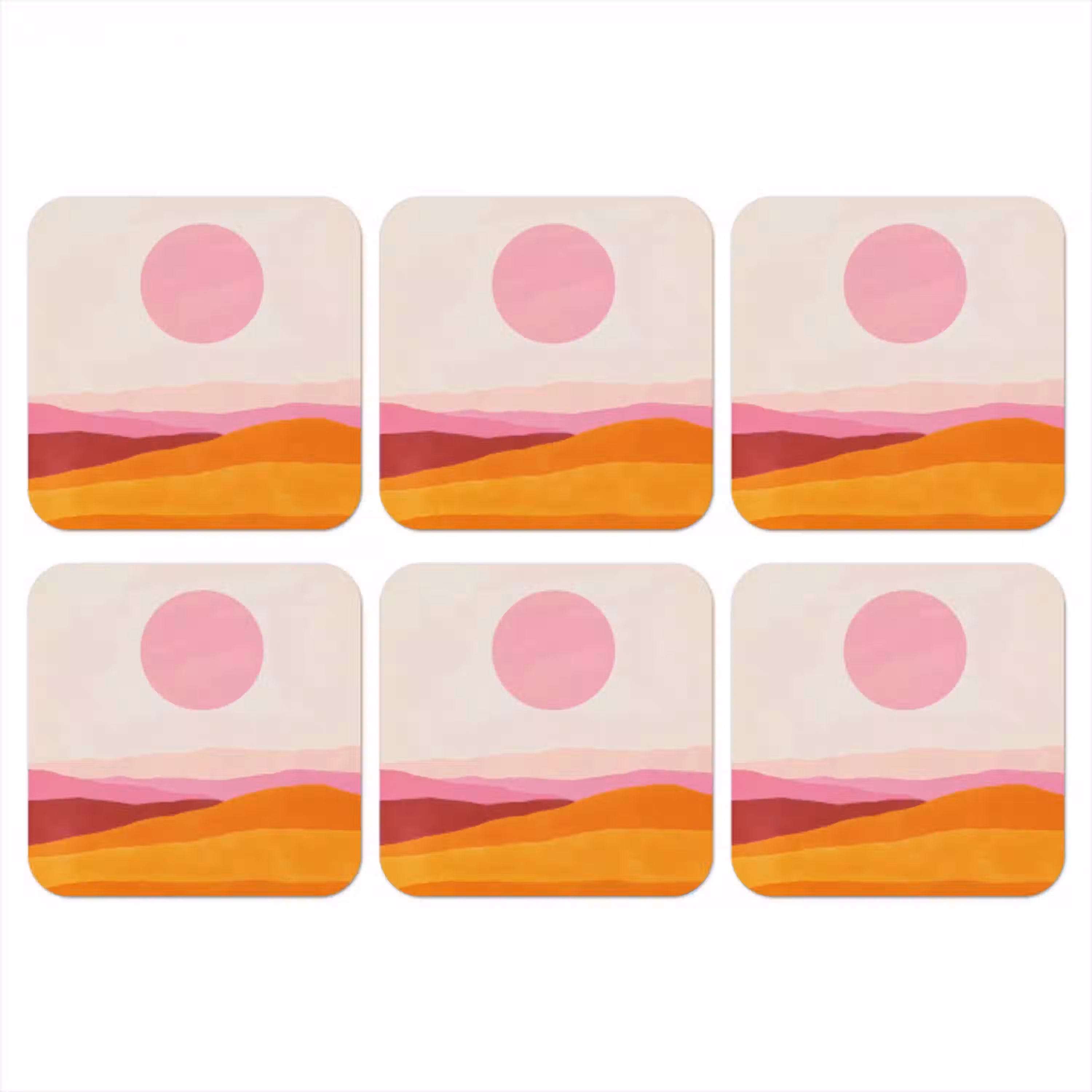 Heuvels - Oranje - Zon - Abstract onderzetter kurk middel -3d