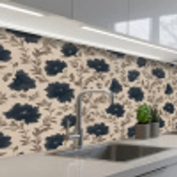 Motief - Bloemen - Zwart - Beige keuken achterwand 2 middel 871 -3d_schuin