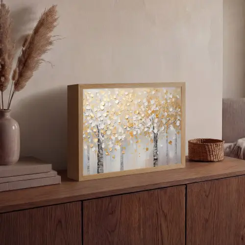 Bomen - Aquarel - Kunst - Natuur Light Box met batterij (Wandlamp) middel -sfeer2