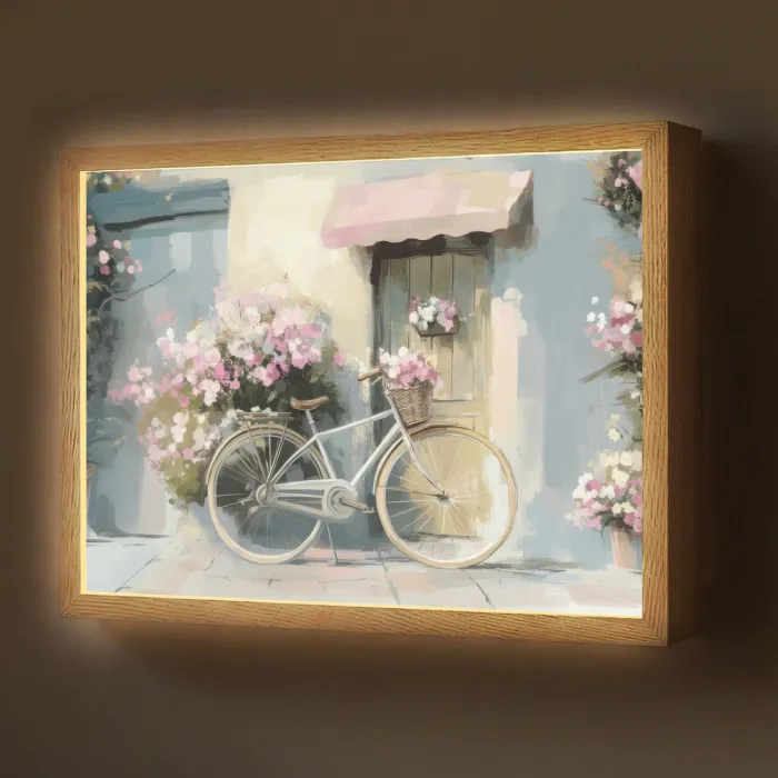 Fiets - Pastelkleuren - Bloemen Light Box met batterij (Wandlamp) middel -z3d_website