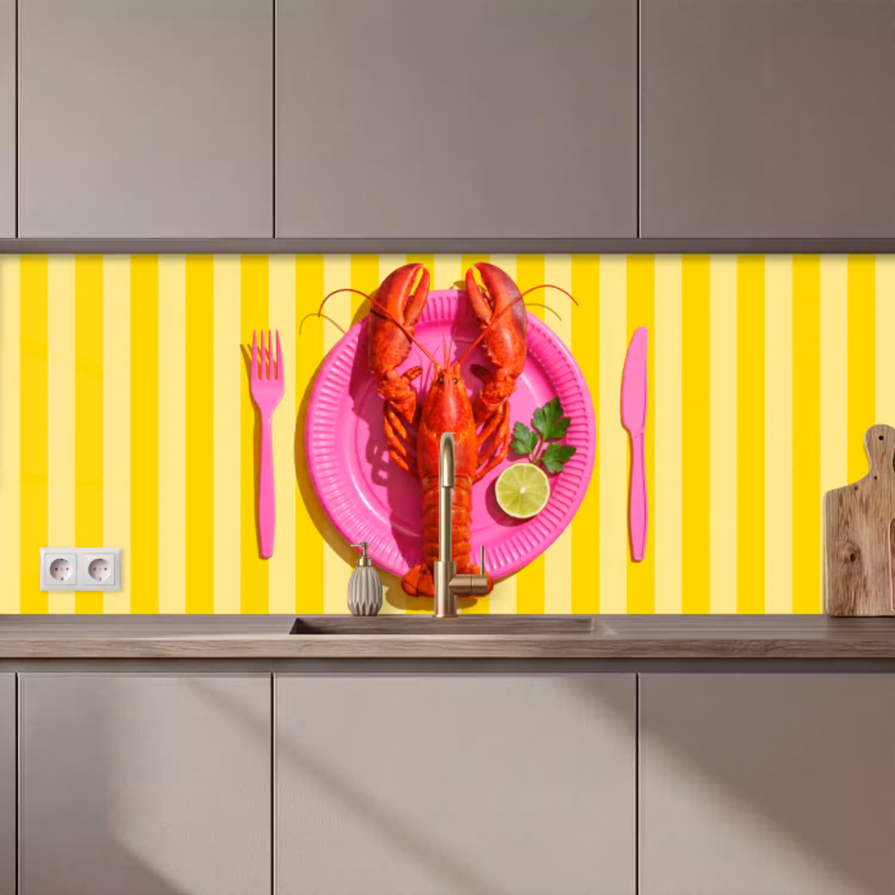 Eten - Roze - Geel - Modern - Culinaire keuken achterwand 2 middel zz_3dshopping