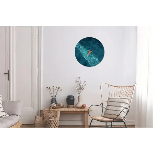 Vrouw - Water - Bikini - Oranje Wandcirkel aluminium klein -woonkamer