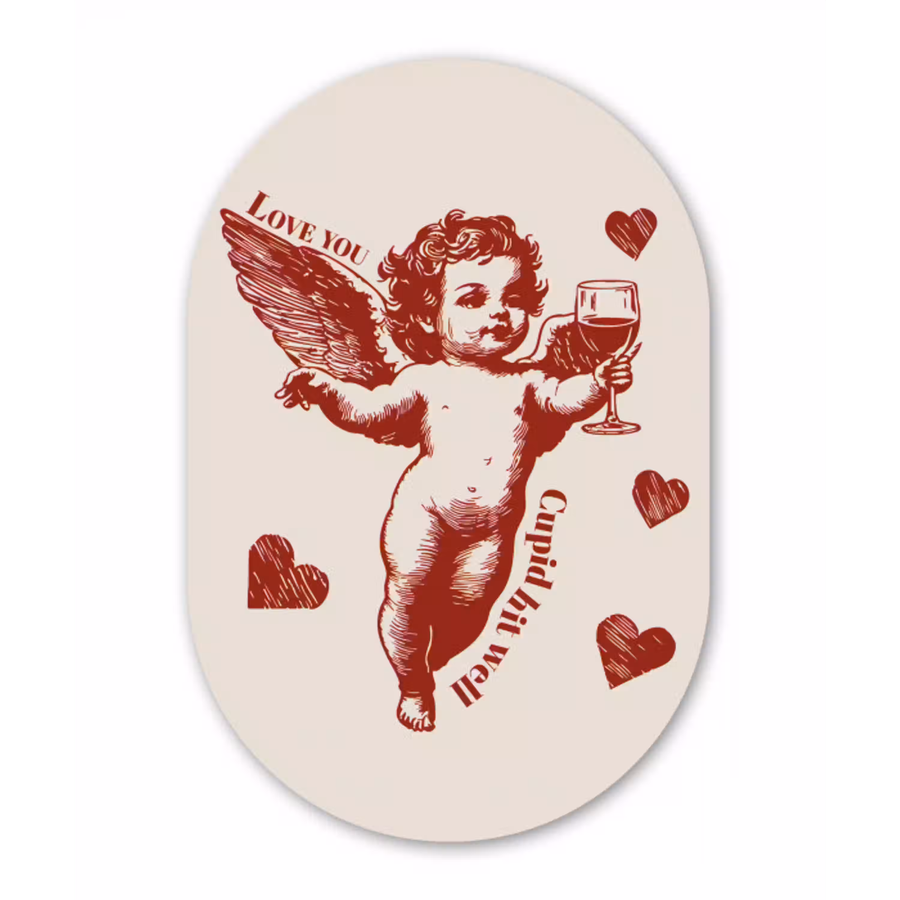 Cupido - Hartjes - Rood - Klassiek Wandcirkel Ovaal Aluminium middel -3d