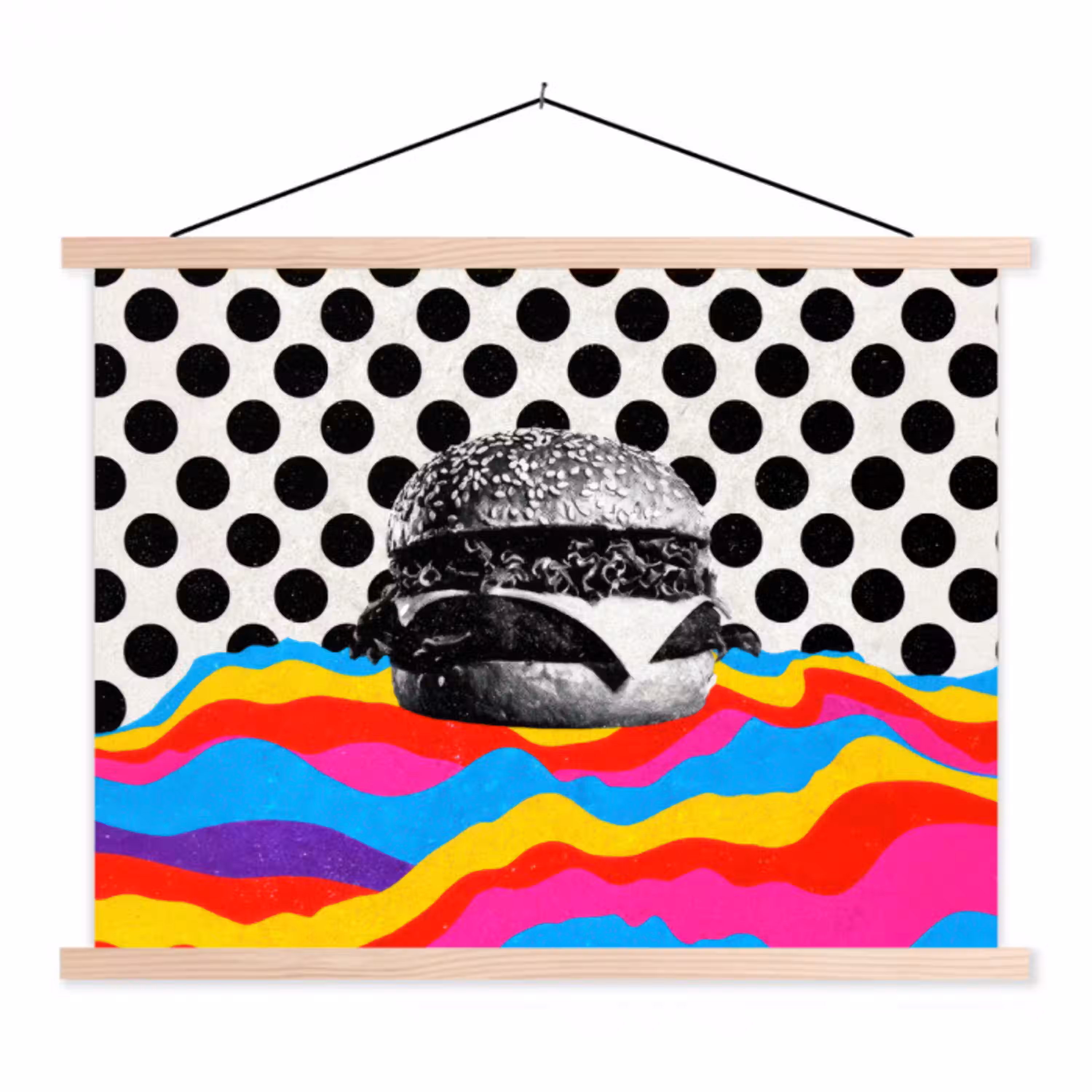 Hamburger - Stippen - Golven - Kleuren textielposter latten blank klein -3d