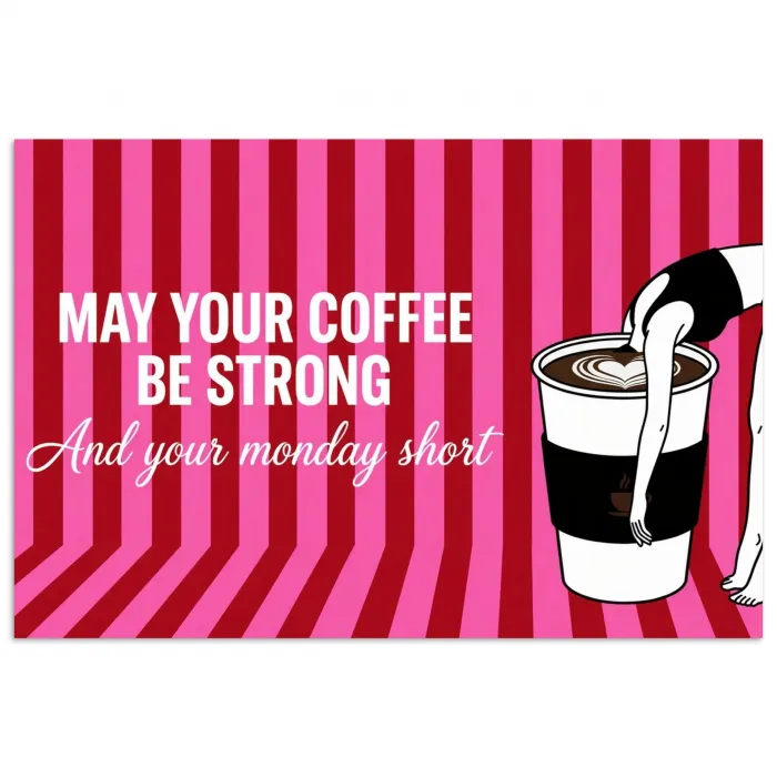 Roze - Strepen - Koffie - Maandag poster papier klein -3d