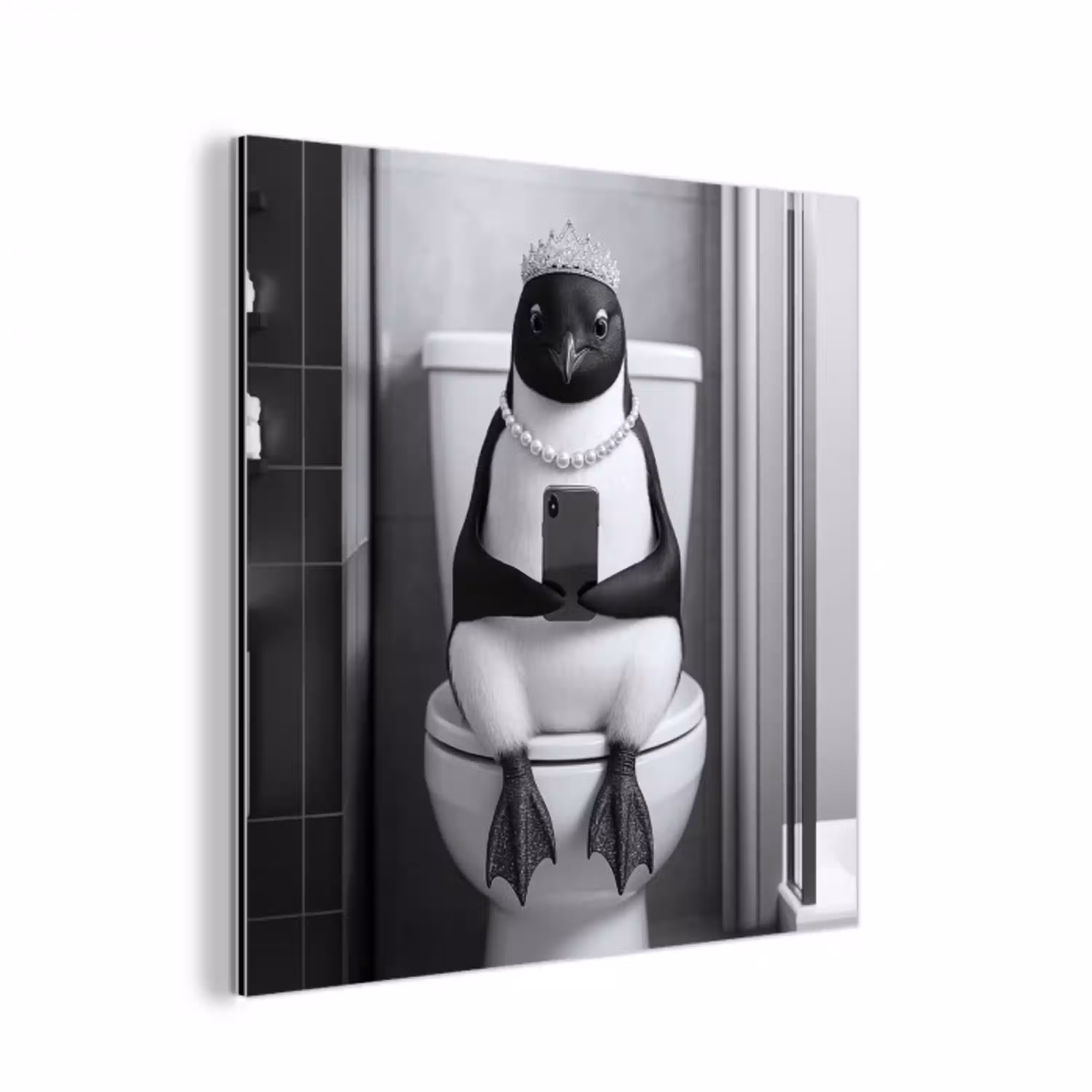 Pinguïn - Telefoon - Toilet - Zwart - Wit aluminium wit klein -3d