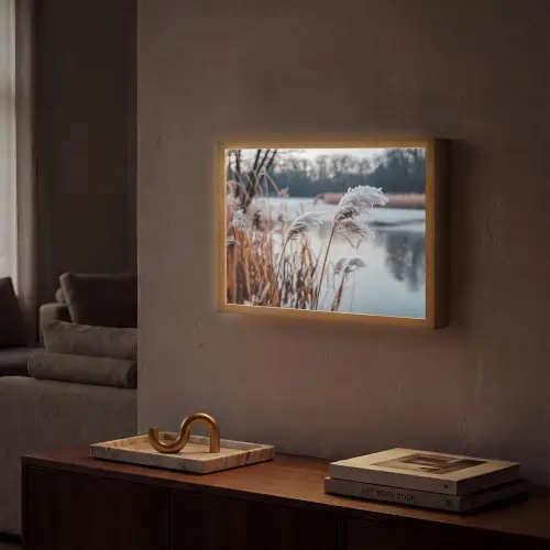 Riet - Gras - Natuur - Winter - Meer Light Box met batterij (Wandlamp) middel -sfeer1