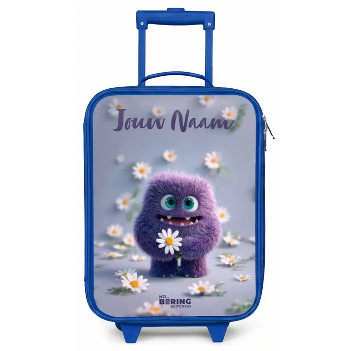 Paars Pluizig Vriendje met Madelief Kinderkoffer - Blauw klein -zz3dotto