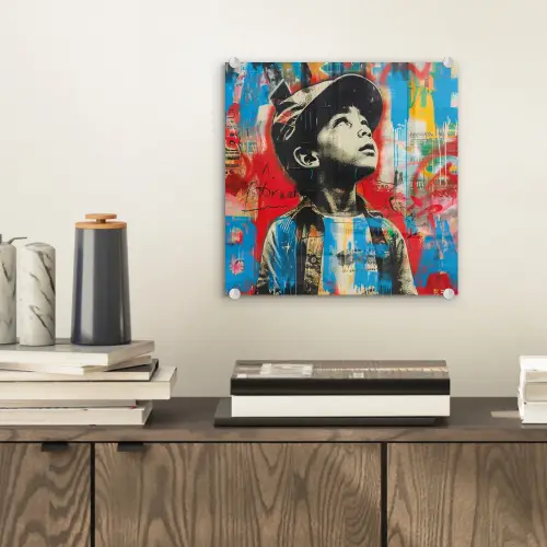 Graffiti - Vintage - Jongen - Street art - Neon - Banksy plexiglas 5mm klein -sfeer1