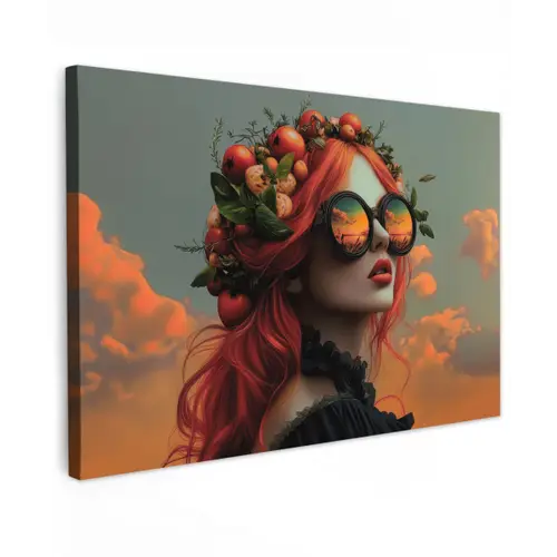 Vrouw - Kroon - Tomaat - Bascilicum - Zonnebril Tuinposter op houten frame 2 cm dik klein -3d