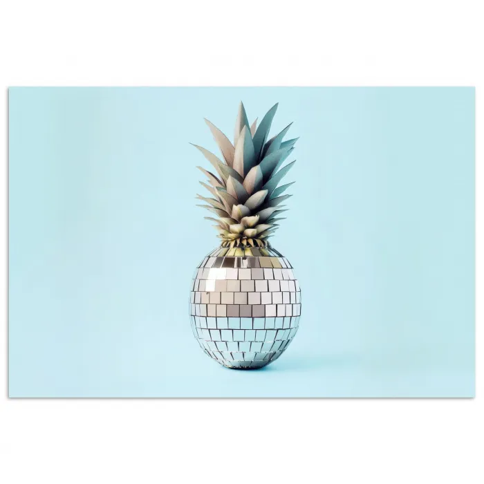 Blauw - Ananas - Disco - Discobal poster papier klein -3d