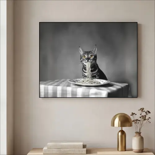 Bengaal - Kat - Tafelkleed - Zwart - Wit - Dier Textielframe zwart klein -sfeer2
