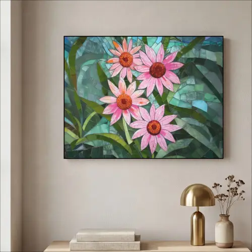 Bloemen - Roze - Glasmozaïek Textielframe - compleet frame klein -sfeer2
