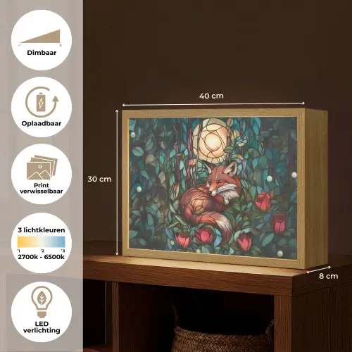 Vos - Mozaïek - Bos - Maan Light Box met batterij (Wandlamp) middel -USP_websiteoverzichtNL
