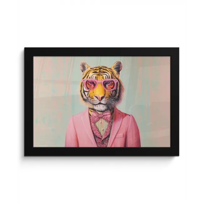 Tijger - Strik - Jasje - Roze fotolijst zwart zonder passe partout klein -3d