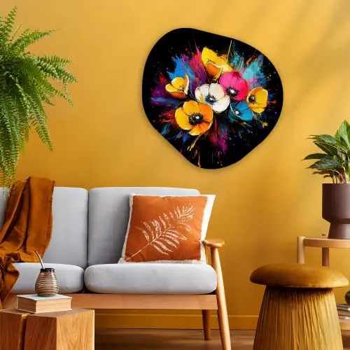 Bloemen - Kleurrijk - Graffiti - Modern - Boeket Wandcirkel Organisch Plexiglas middel -sfeer4