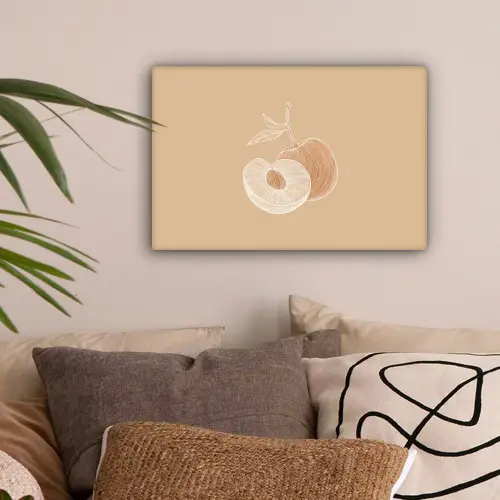 Perzik - Lijntekening - Pit - Beige canvas 2cm klein -sfeer1