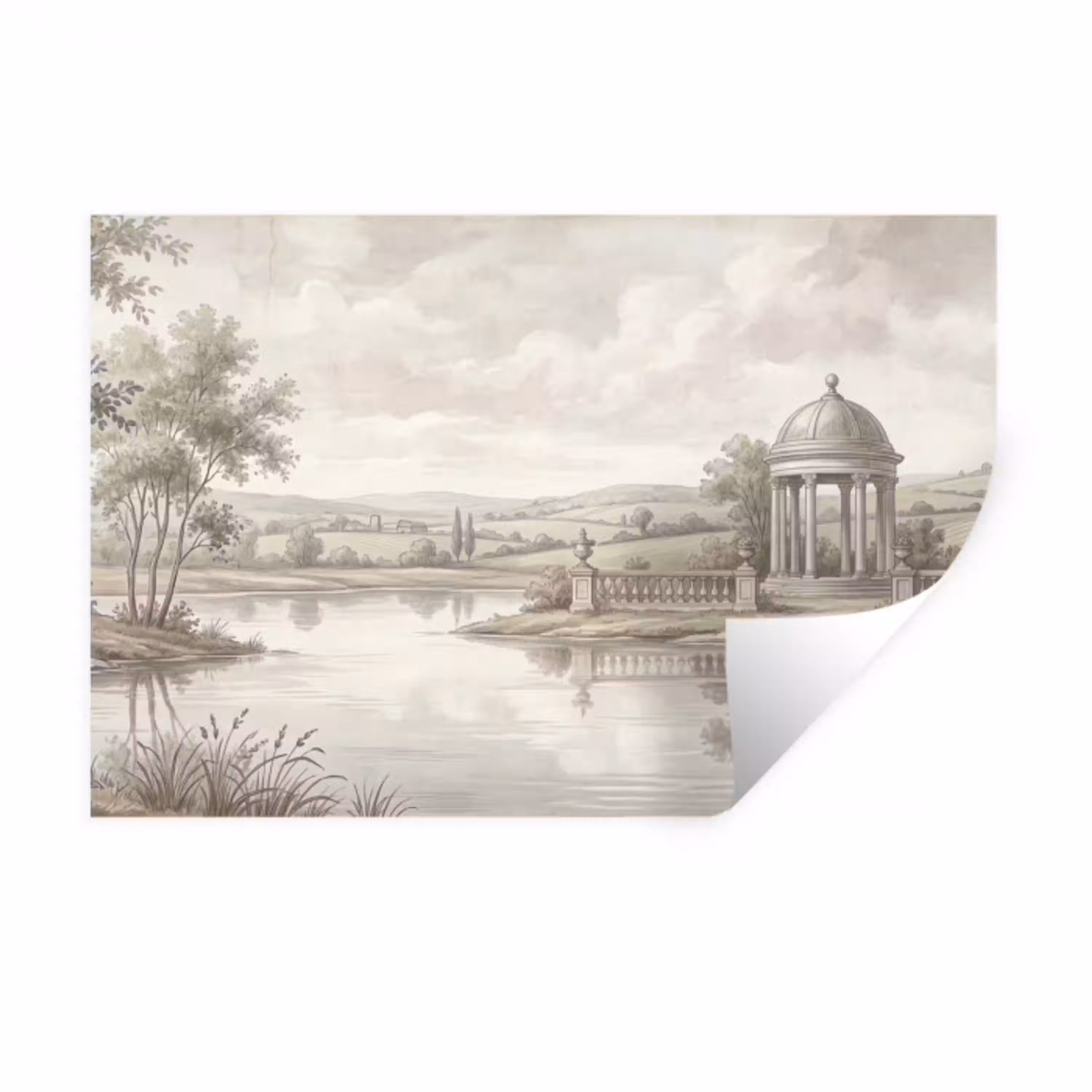 Landschap - Water - Natuur - Sepia Muursticker klein -3d