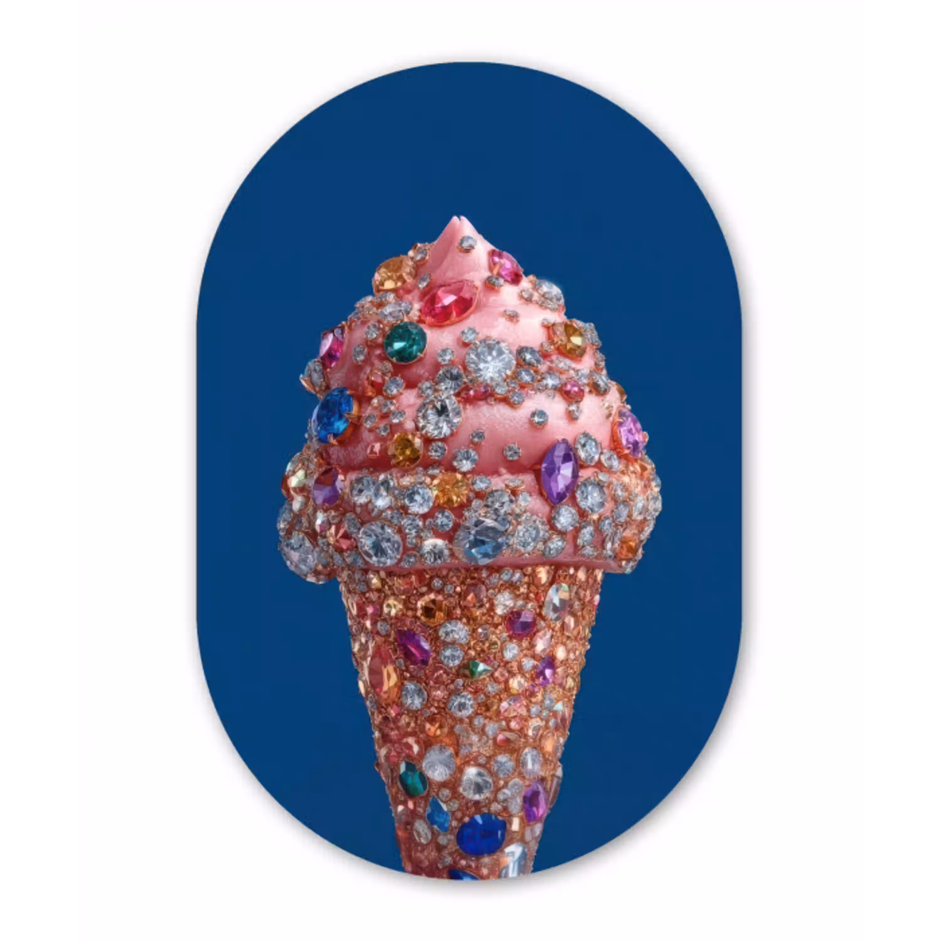 Ijsje - Hoorntje - Steentjes - Blauw Wandcirkel Ovaal Aluminium middel -3d