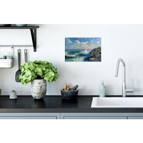 Zee - Golven - Rotsen - Meeuwen Muursticker klein -keuken