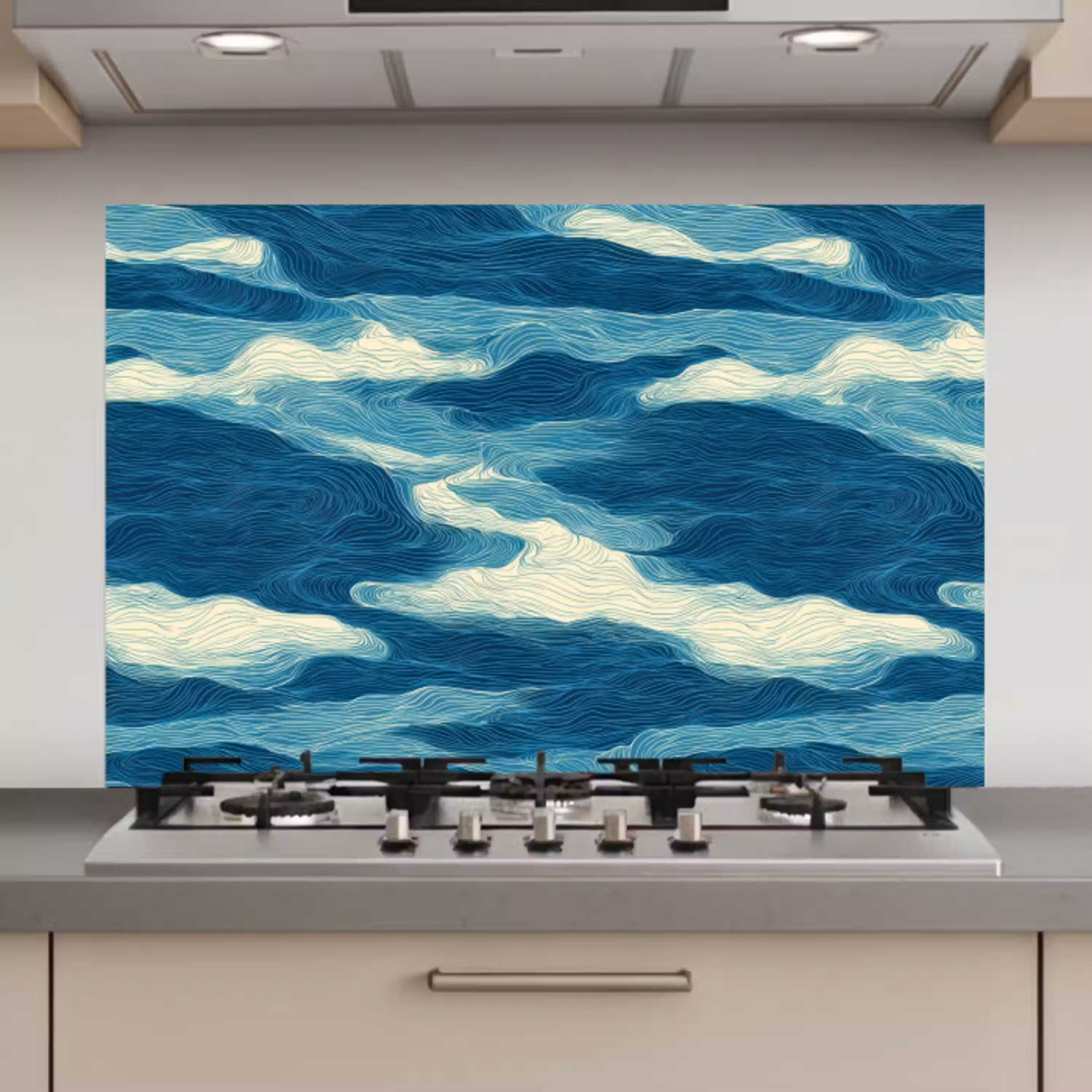 Golven - Abstract - Patroon - Blauw - Wit keuken achterwand spatscherm klein 900 -3d_website