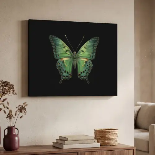 Vlinder - Groen - Diepte Textielframe zwart klein -sfeer3