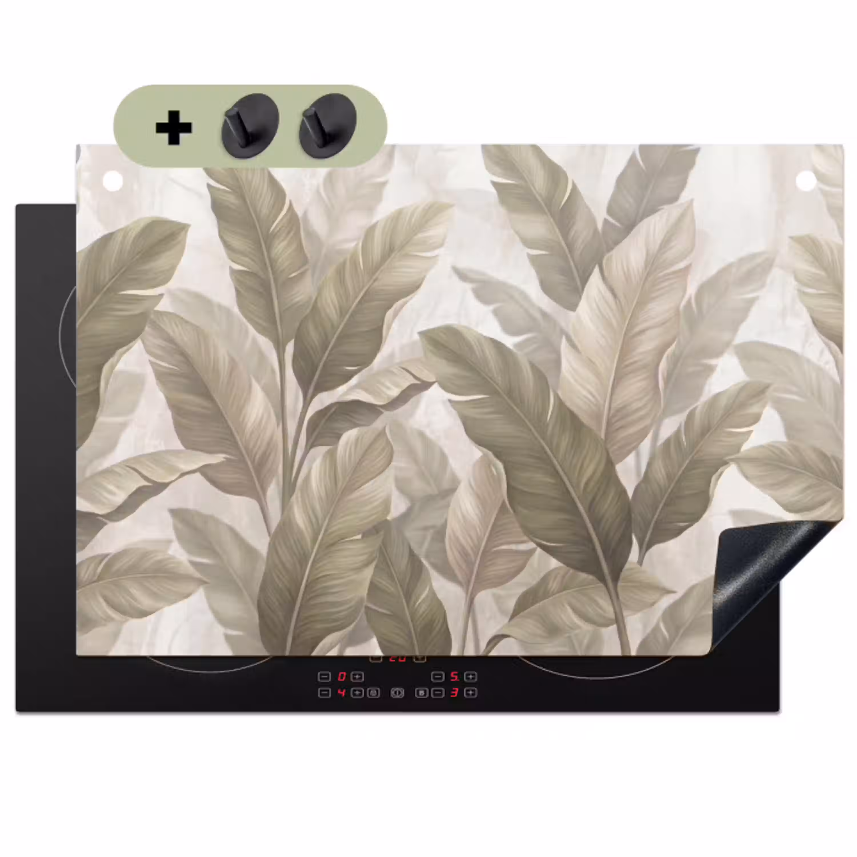Bladeren - Tropisch - Natuur - Abstract - Beige Inductie beschemer met haakjes klein -3d