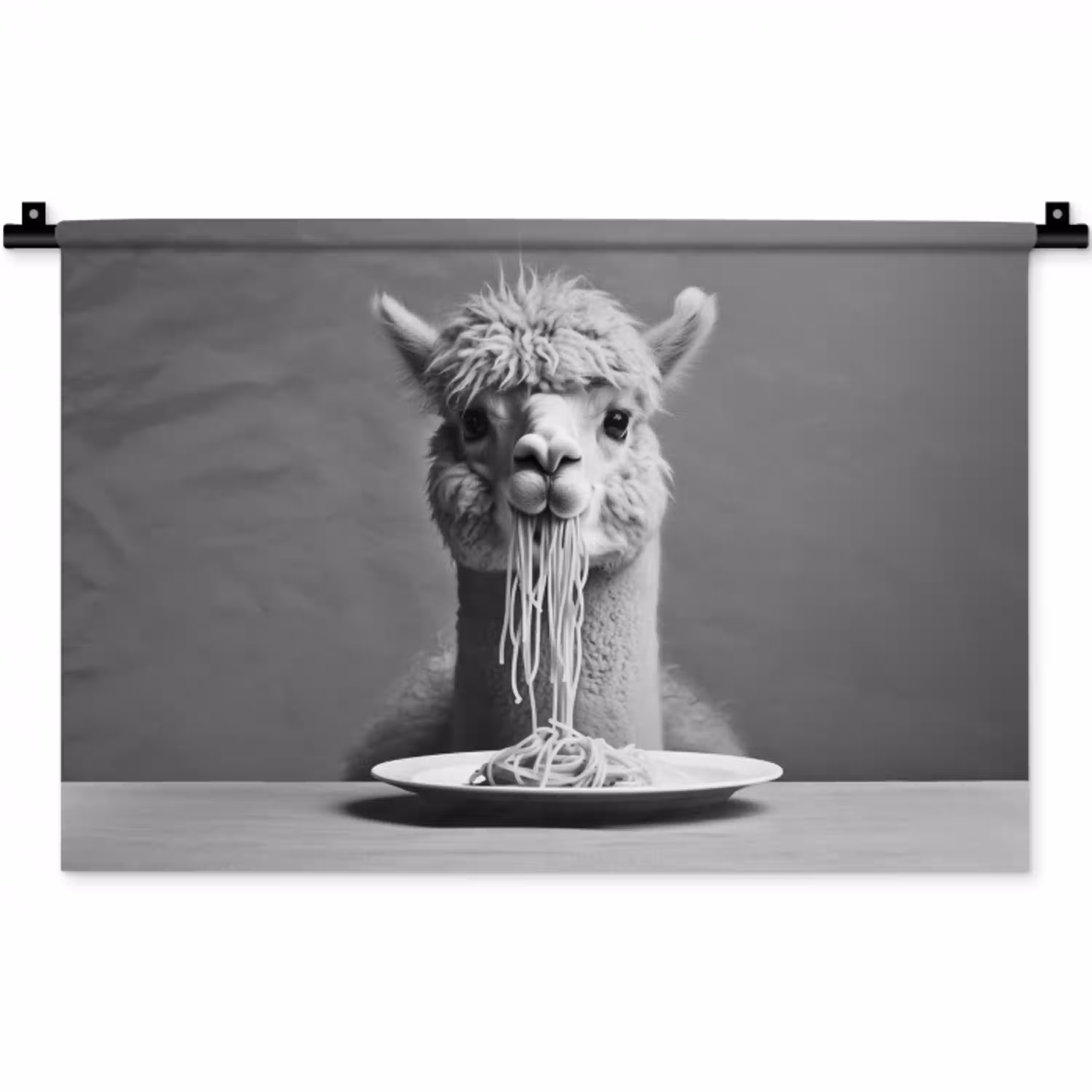 Alpaca - Pasta - Zwart - Wit - Grappig - Dieren Wandkleed katoen klein -zz3d
