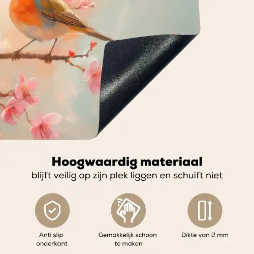 Roodborstjes - Sierlijk - Bloesemtak Inductie beschemer met haakjes klein -ky-onderkant-nl