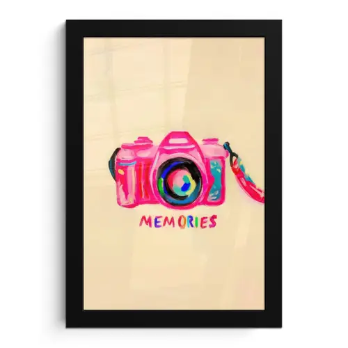 Camera - Memories - Roze - Geschilderd fotolijst zwart zonder passe partout klein -3d