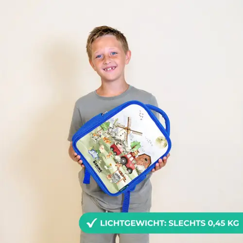dieren op een boederij Kinderrugzak - Blauw middel -sfeer1_NL