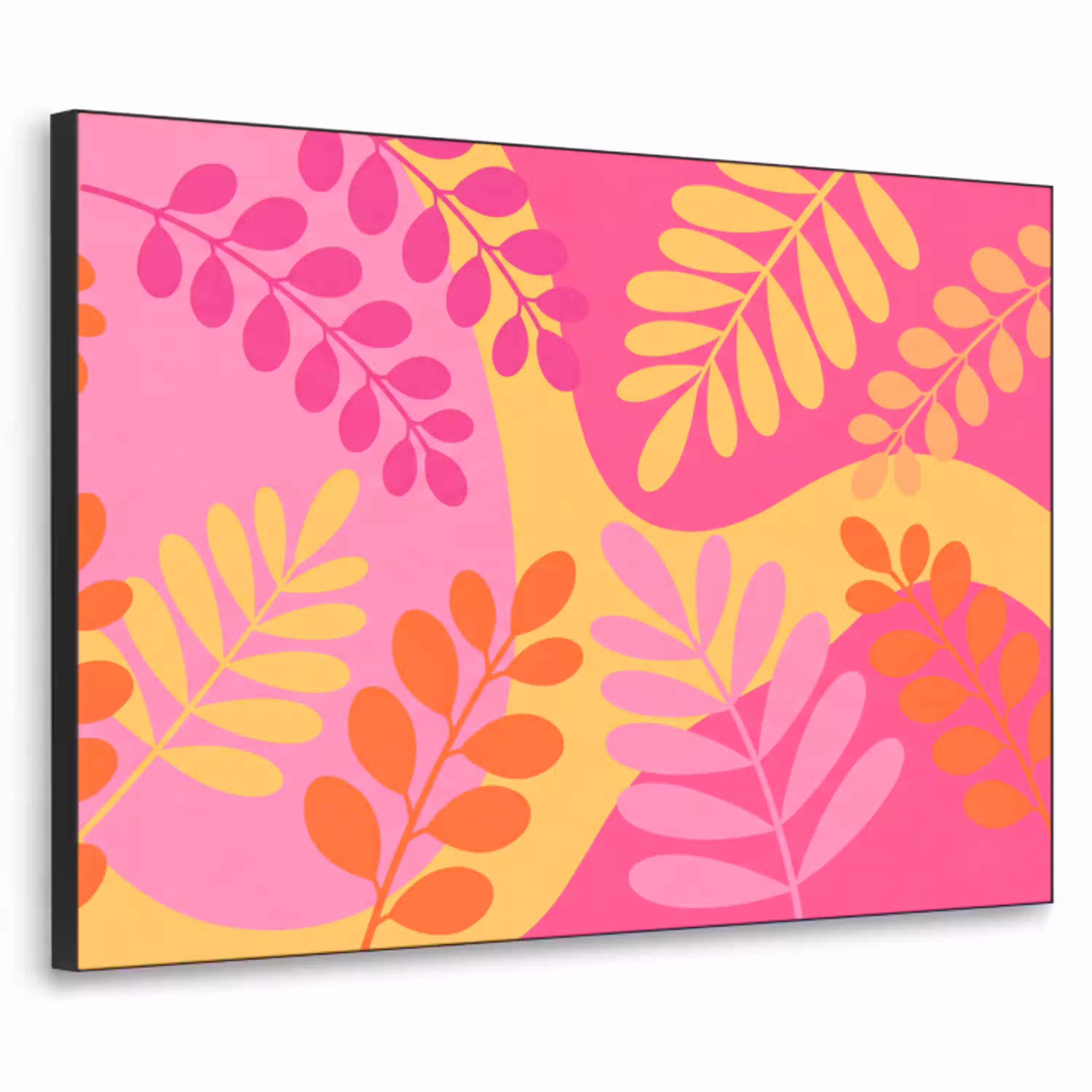 Natuur - Bladeren - Abstract - Roze - Geel Textielframe zwart klein -3d