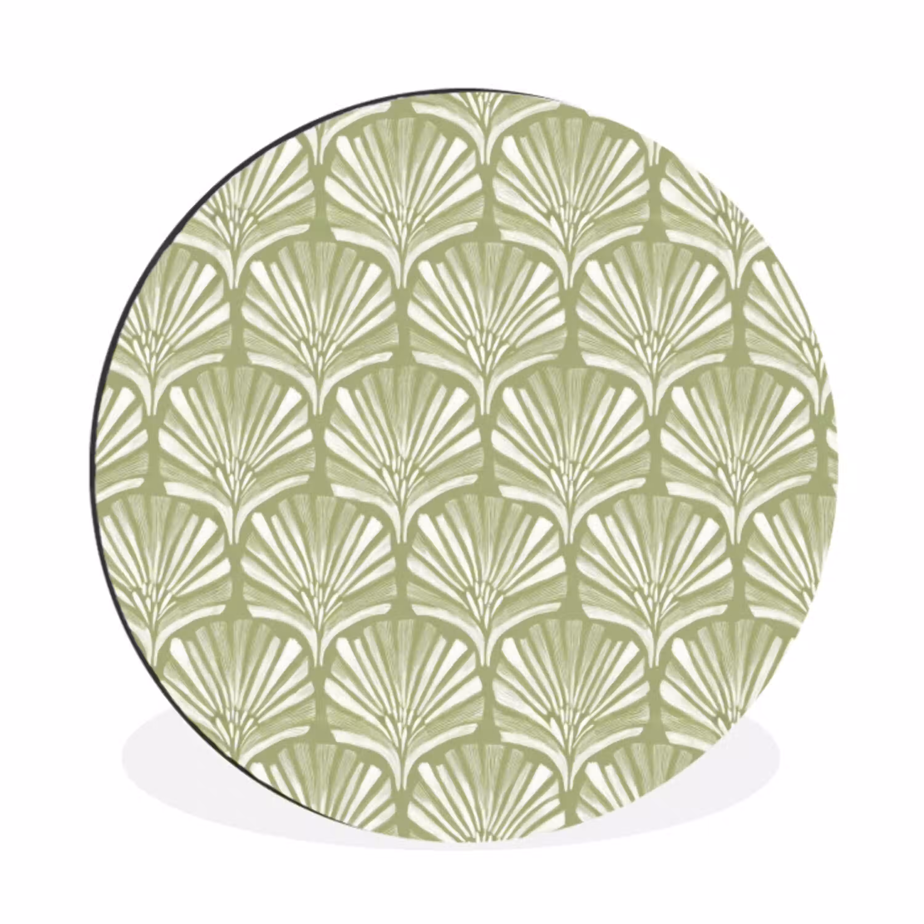 Saliegroen - Ginkgo Biloba - Waaier - Patroon Wandcirkel aluminium klein 190 -3d