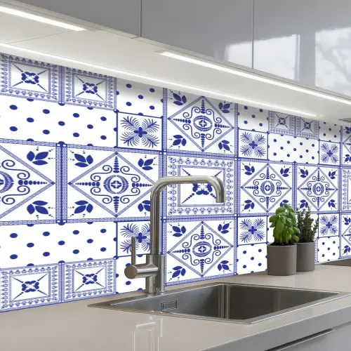 Tegels - Patronen - Delfts Blauw keuken achterwand 2 middel 871 -3d_schuin