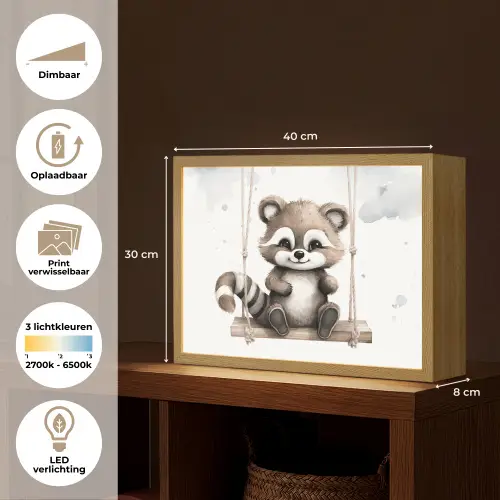 Wasbeer - Dier - Kinderen Light Box met batterij (Wandlamp kind) middel -USP_websiteoverzichtNL